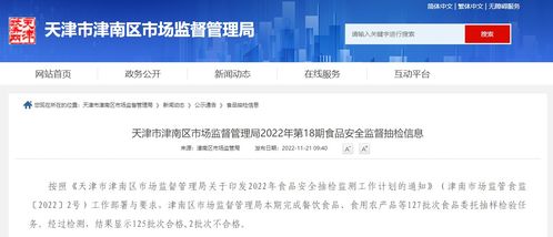 天津市津南區(qū)市場監(jiān)督管理局發(fā)布2022年第18期食品安全監(jiān)督抽檢信息